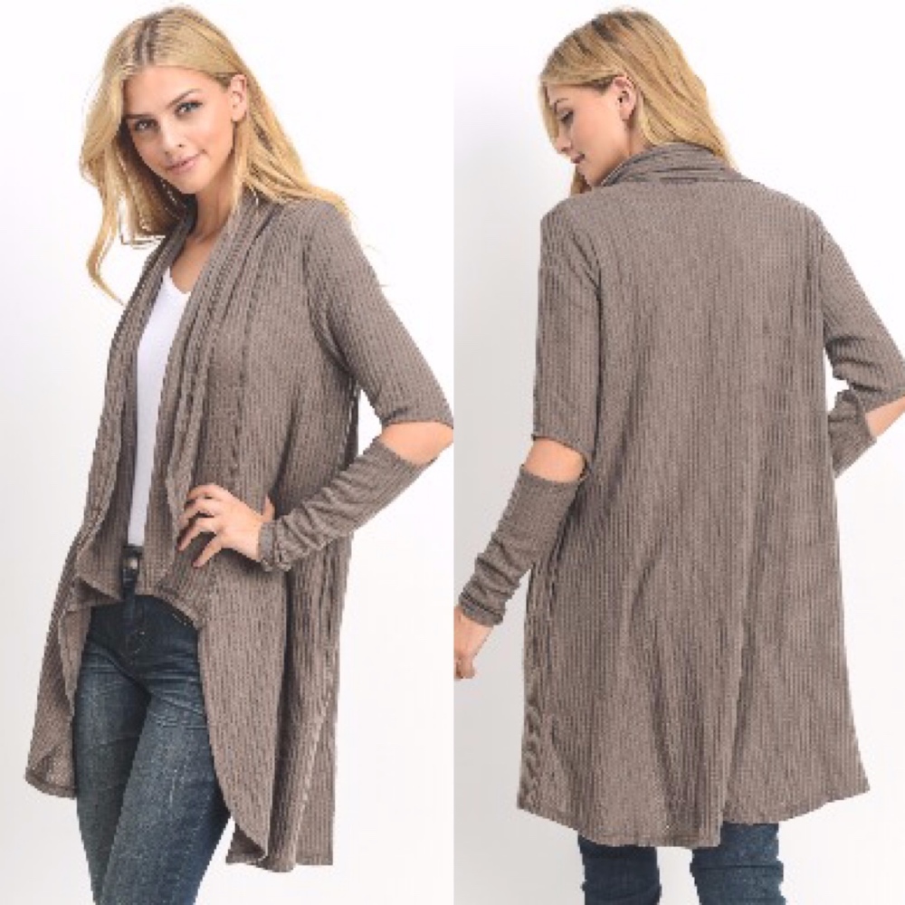 JULIE Open Elbow Cardigan  - MOCHA